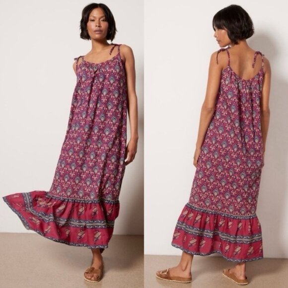 NWT - Emerson Fry India Collection Organic Cotton Pink Indigo Maxi Sundress XS/S - Picture 2 of 8